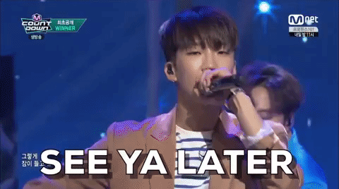 Gif of a member of K-Pop band Winner gesturing 'See Ya Later'

used to illustrate review of See Ya Later by Katy Hurt