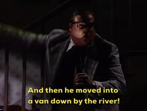 Chris Farley portraying Matt Foley, a motivation speaker who tells the scary story of living in a van down by the river.
