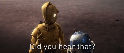 C-3PO and R2-D2, captioned 'Did you hear that?'