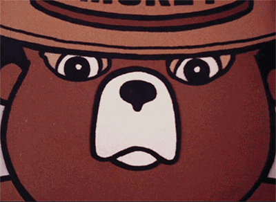 Gif of Smokey the Bear as the I in the word Think