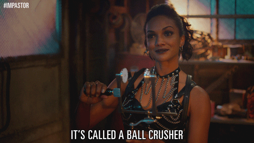 Woman saying 'it's called a ball crusher'