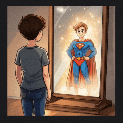 Superhero mirror reflection