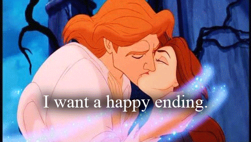 GIF: Slike Disney parov, zraven napis: I want a happy ending