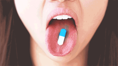 Tongue swallowing a large pill