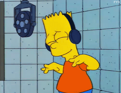 Bart Simpson ouvindo música em um headphone
