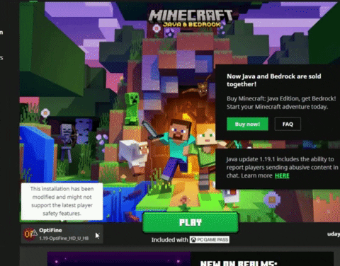 Open Optifine in Minecraft Launcher