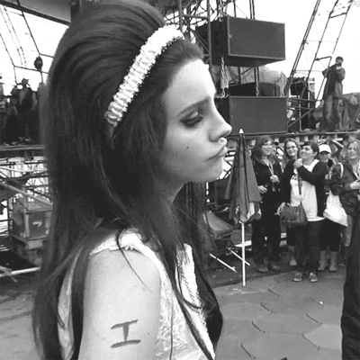 Lana Del Rey with a Headband - black and white gif