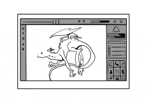 a dragon drawn on a digital storyboard