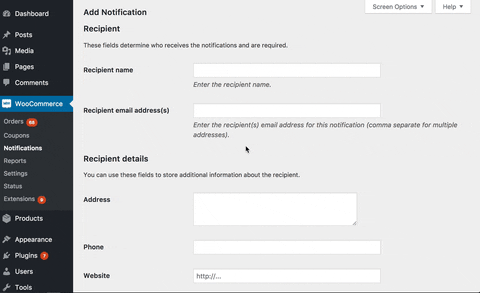 Setting up WooCommerce email notification