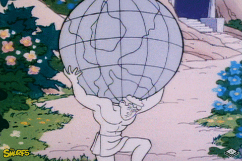 Greek titan Atlas throwing the world off his shoulder GIF