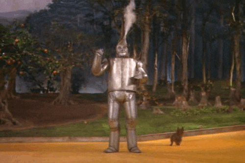the tin man from wizard of oz making steam from his head