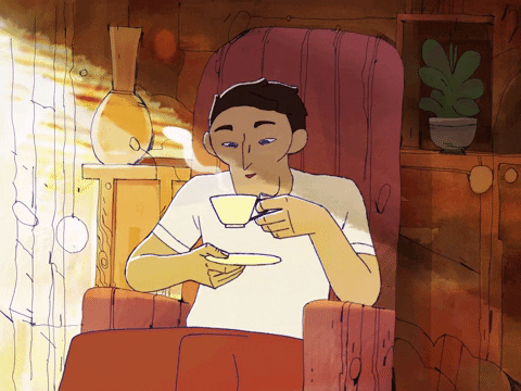 hombre en paz tomando café