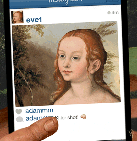 Adam scrolling on Eve's Instagram