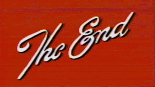 Red background with the phrase "The End" written in cursive & white font