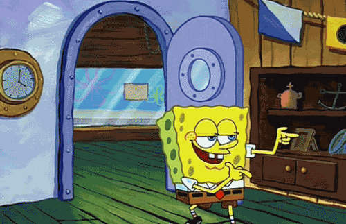 Spongebob finger guns while walking out of the door