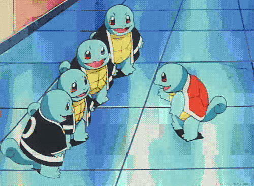 Squirtle high five hug