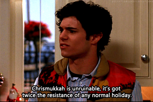 Seth Cohen from the OC discusses how Chrismukkah has twice the resistance of normal holidays because it's half Christmas, half Hanukkah.