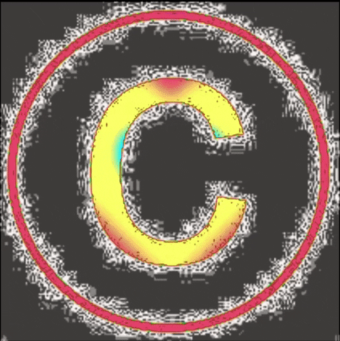 a bright multi-colored letter "C" with a ring around it blinking and flashing 
