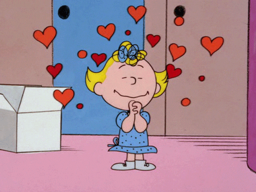 Lucy from the Peanuts with hearts around her head