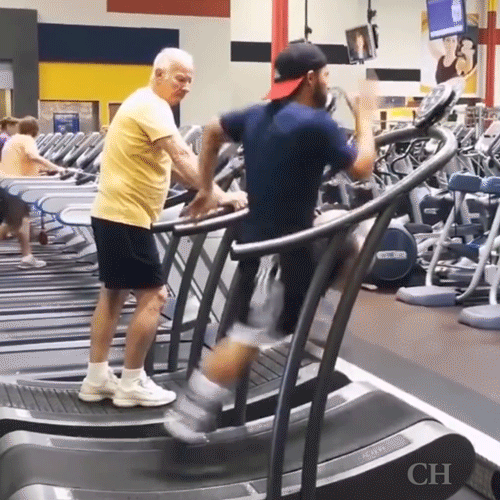 Man running on treadmill at high speed