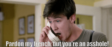 Gif of Ferris Bueller, Pardon my french, but you're an asshole