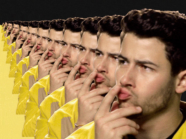 GIF of Nick Jonas thinking