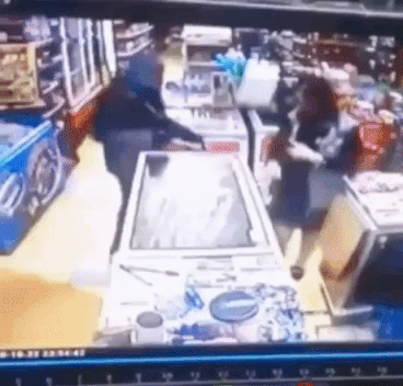 Granny fights off the robber in funny gifs