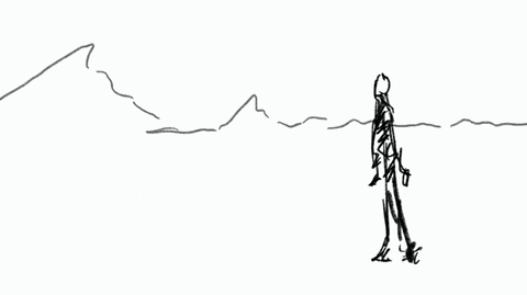 experimental line animation of a tired man