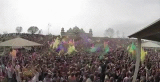 A Holi (Indian festival) scene where colour is released into the air. 