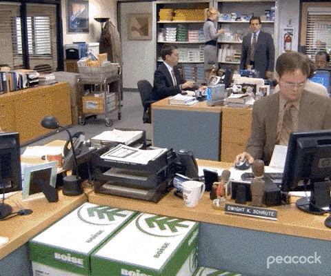 The Office: Michael Scott walks out of his office and shouts "I declare bankruptcy!" to the staff.