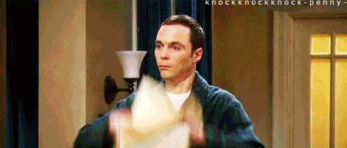 Animated gif of Sheldon Cooper throwing papers angrily