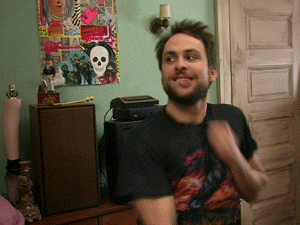 Charlie Day excitedly punching