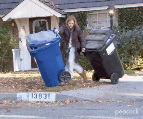 Pam beesly trying to dump trashcans


Season 9 Nbc GIF By The Office
https://media.giphy.com/media/93jGp8tRQHzgfenWWG/giphy-downsized-large.gif