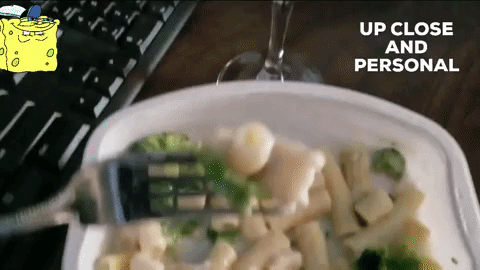 Smart Ones Chicken, Pasta, and Broccoli on a fork
