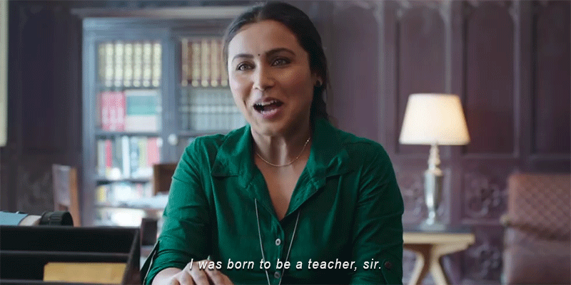 [Image description: A woman is pictured enthusiastically saying, “I was born to be a teacher, sir.” and then twitching involuntarily.]