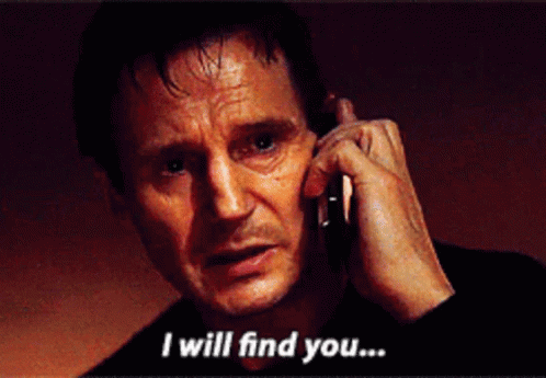 Liam Neeson in the film Taken, saying the phrase "I will find you".