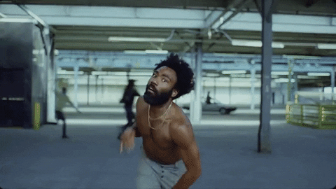Childish Gambino This Is America video section with Donald Glover staggering/dancing, and being joined by back-up dancers