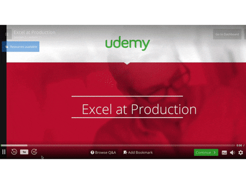 Udemy Excel at production