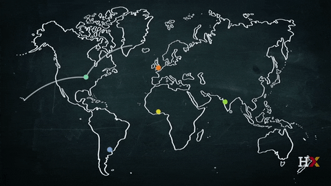 mapa del mundo señalando viajes con lineas punteadas
