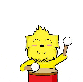 a drawing of a dog hitting the drums to cheer "Bravo"