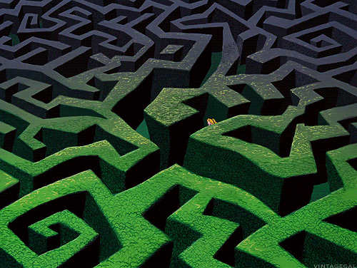 Alice lost in maze from "Alice in Wonderland"