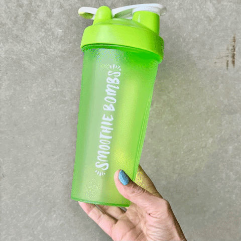 A protein shaker getting mixed in a looping GIF.