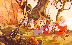seven dwarfs marching in the woods