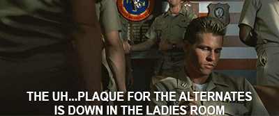 Image result for the plaque for the alternates is in the ladies room gif