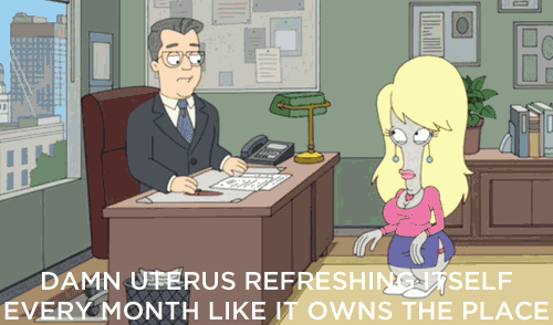 A gif from some show with an alien on her period