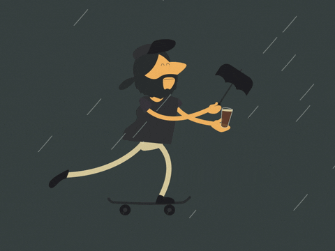 Cartoon of a man on a skateboard. He