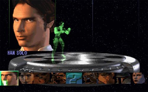 Tela de escolha de personagens do jogo "Star Wars" sem o player 2 ativado
