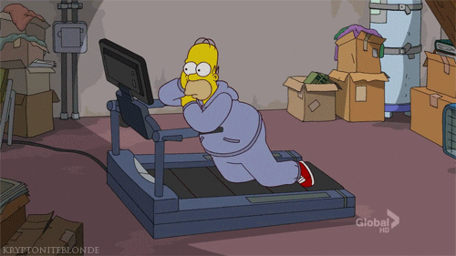 homer simpson on a treadmill being lazy