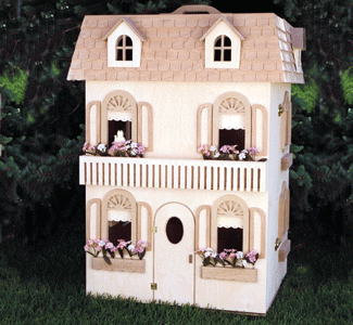 Une petite maison de poupée entièrement constituée de bois