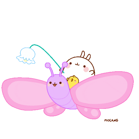 Molang gif - Molang riding a butterfly